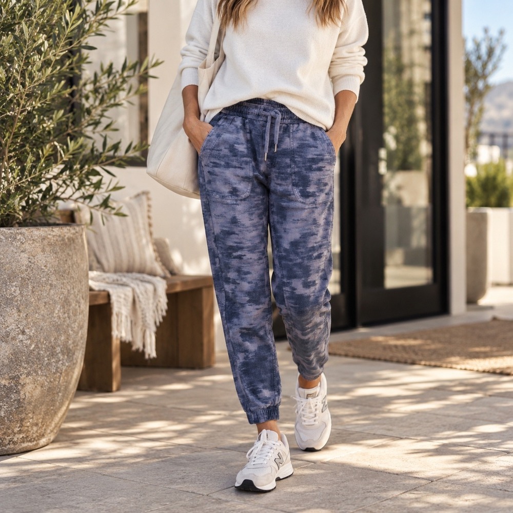 Athleta Farallon Printed Jogger 2P Blue Tie Dye Cotton Stretch Utility Pants